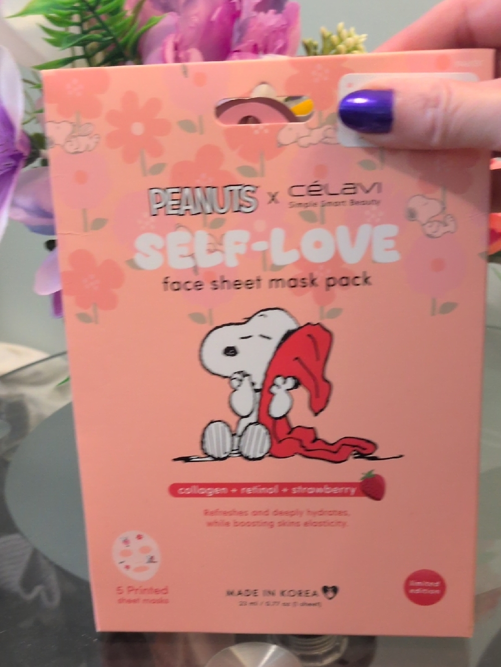 Célavi Peanuts Self-Love Strawberry Face Sheet Mask Pack — Pink